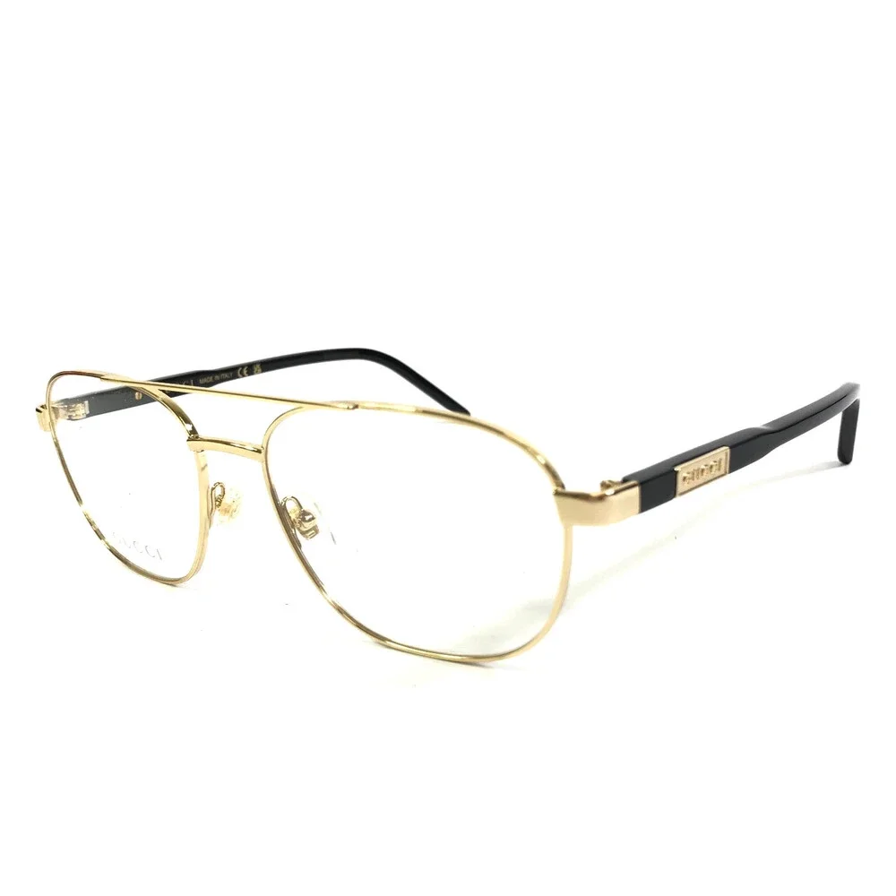 Gucci Eyeglasses Frames GG1800O 001 Black Gold Aviator Wire Rim 56-17-145